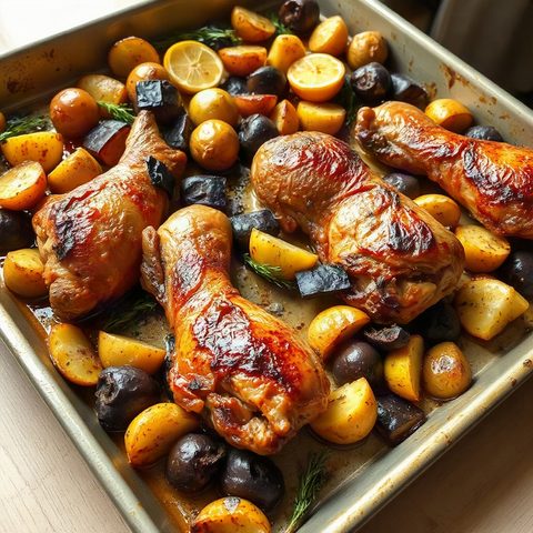 Cuisses de poulet rôties au citron et pommes de terre