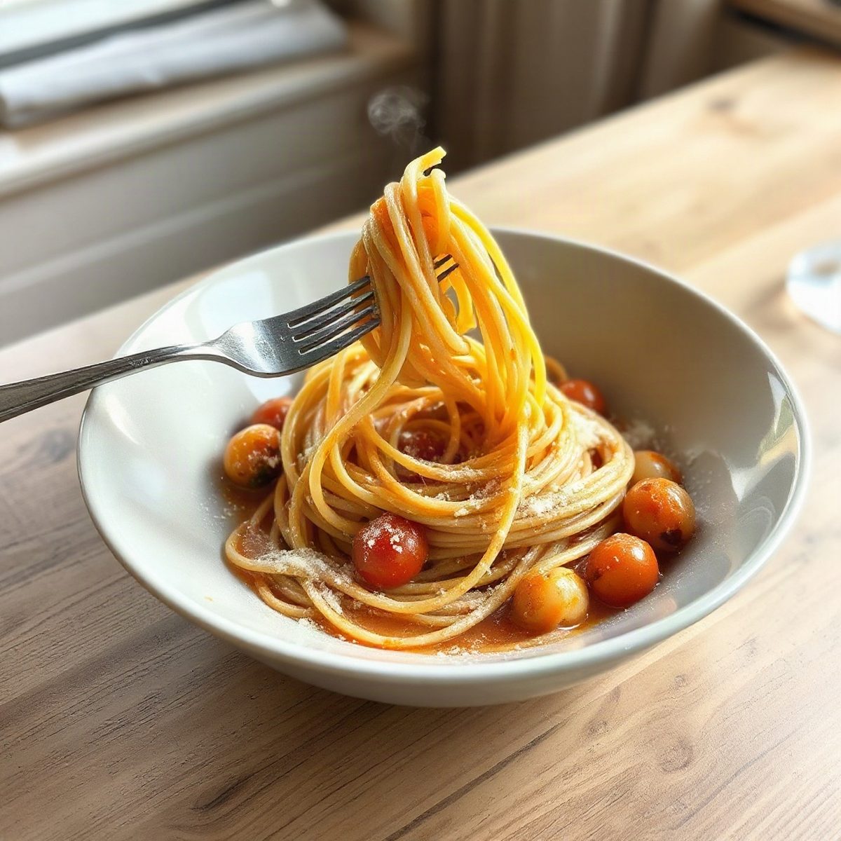 Garlic Tomato Shrimp over Spaghetti