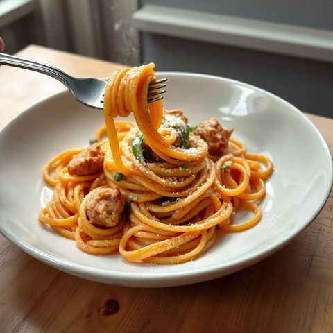 Poulet crémeux aux épinards et spaghetti