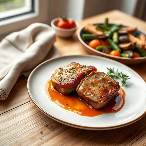Côtelettes de porc braisées aux tomates italiennes et paprika fumé