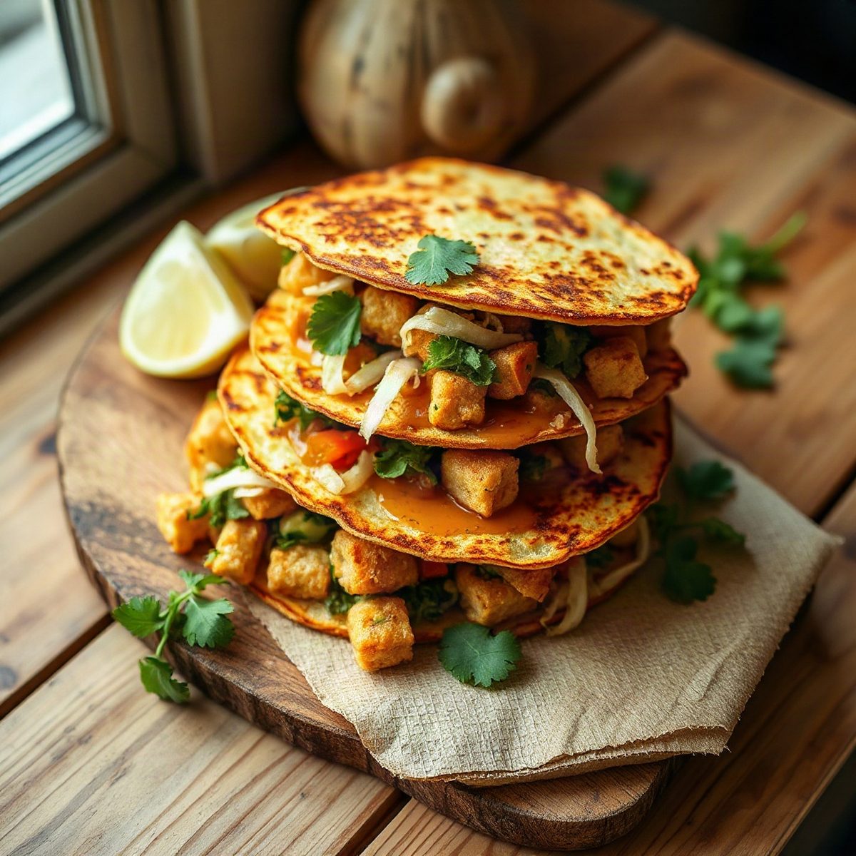 Corn Tacos with Beans, Green Peppers and Emmental