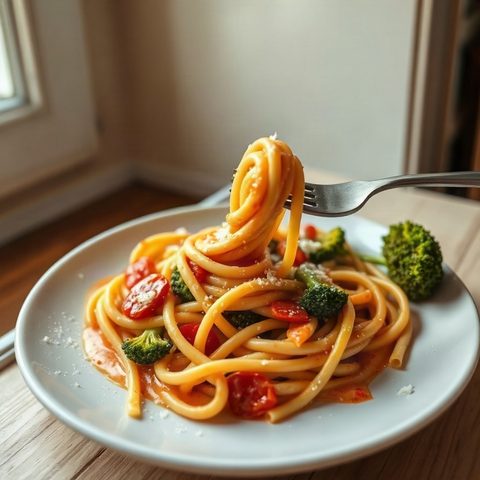 Pâtes primavera aux poivrons et brocoli