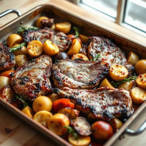 Côtelettes de porc glacées à l'érable, chou-fleur rôti