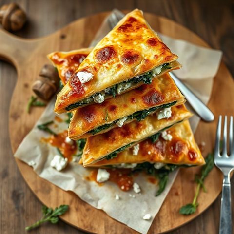 Triangles de spanakopita au phyllo, épinards et feta