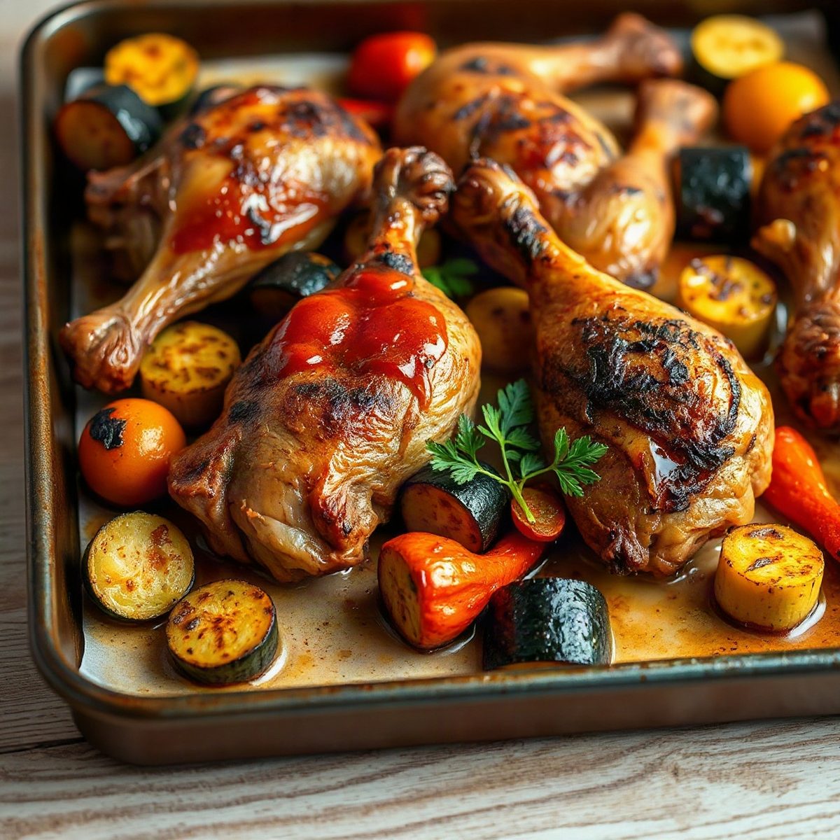 Roasted Chicken Legs with Smoked Paprika, Squash and Corn