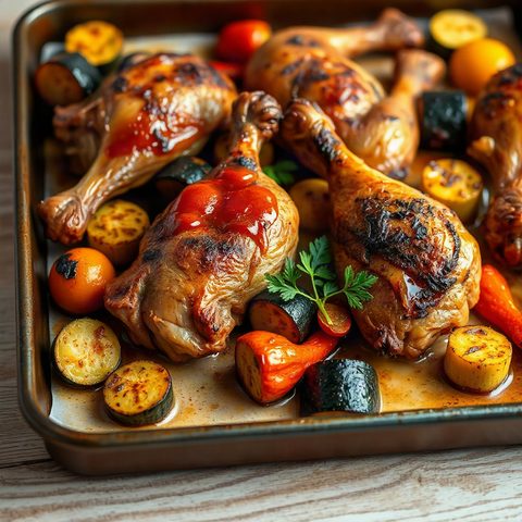 Cuisses de poulet rôties au paprika fumé, courge et maïs