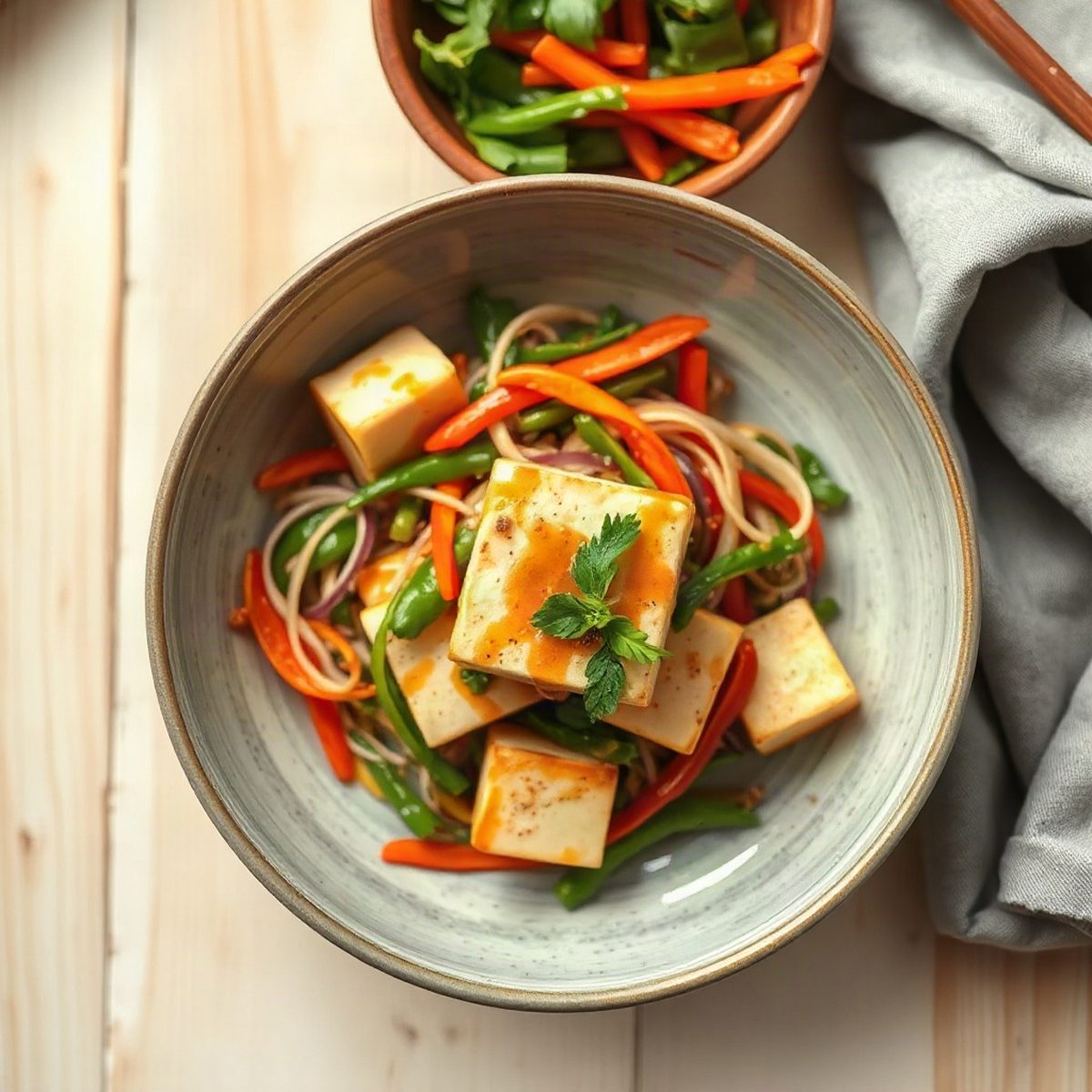 Tofu croustillant général Tao aux poivrons verts