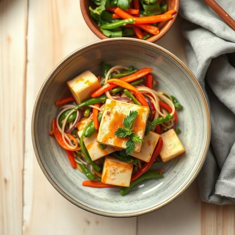Tofu croustillant général Tao aux poivrons verts
