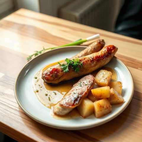 Poêlée de saucisses, chou vert et pommes de terre