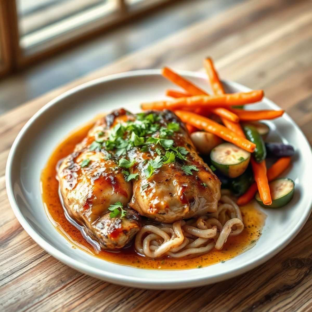 Soy-Braised Chicken Legs with Shimeji Mushrooms