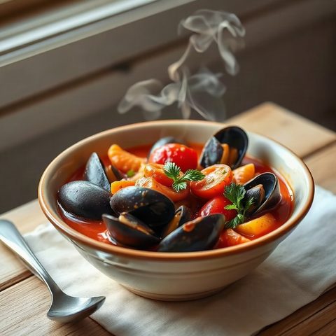 Moules à la sauce chili et tomates fraîches