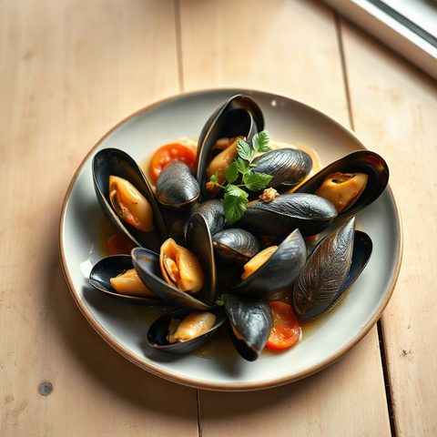 Moules à la tomate et au poivron rouge