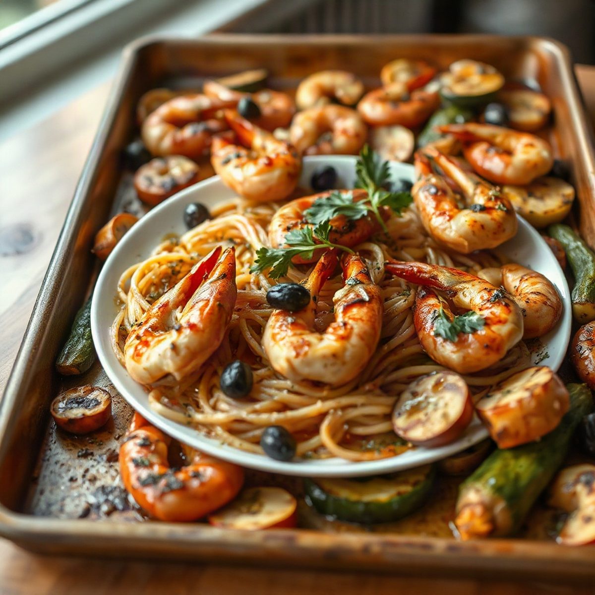 Garlic Shrimp with Roasted Spaghetti Squash