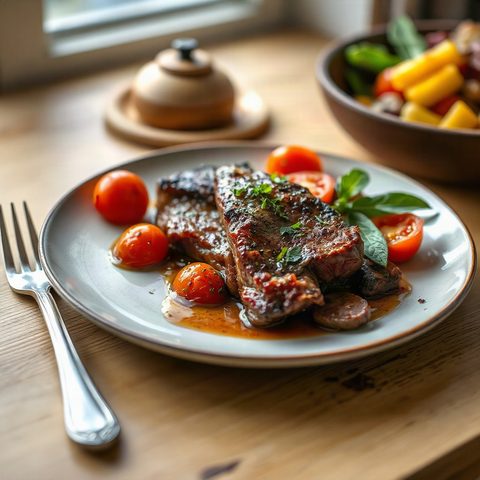 Bavette de bœuf braisée aux tomates fraîches