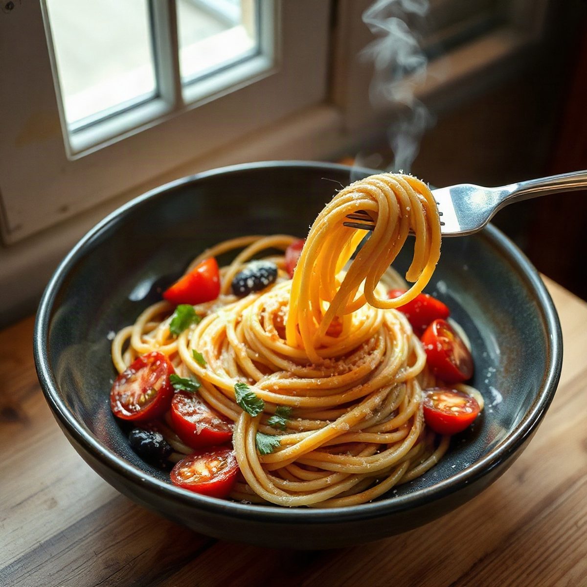 Spaghetti with Sautéed Squid, Tomatoes and Celery