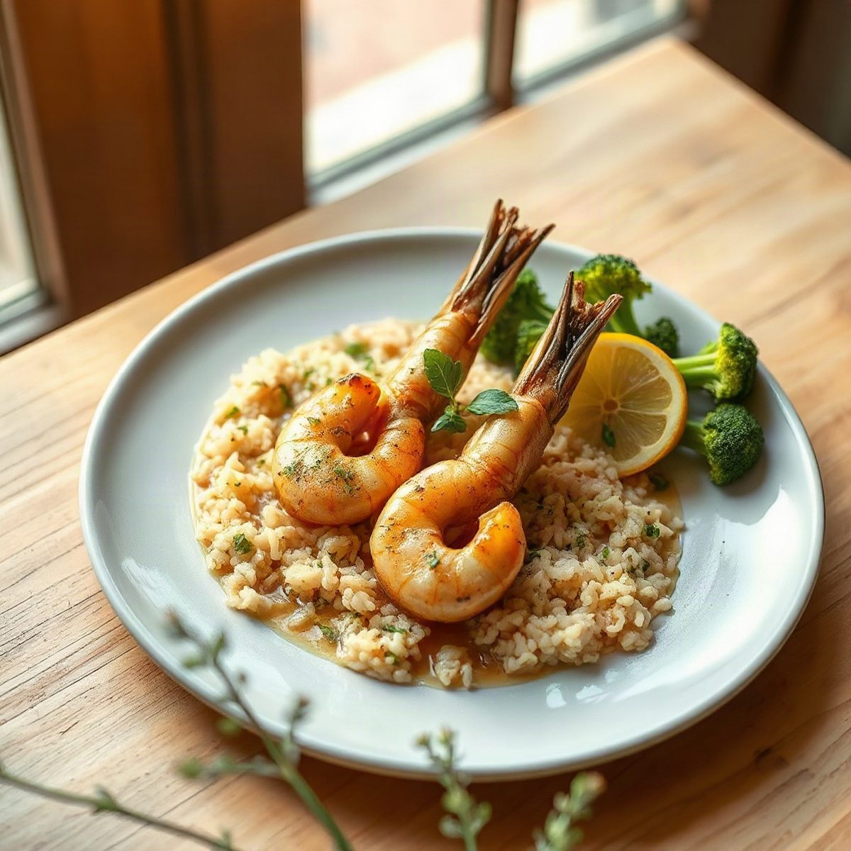 Garlic-Lemon Sautéed Shrimp with Rice and Broccoli