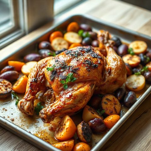 Poulet entier rôti au citron et maïs en épi