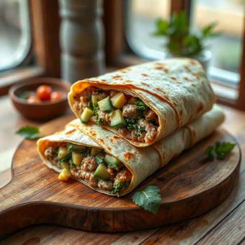 Wraps au simili-poulet, avocat et concombre