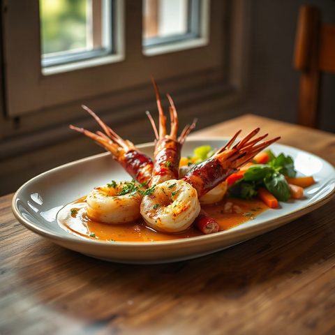Crevettes sautées à l'ail et aux poivrons