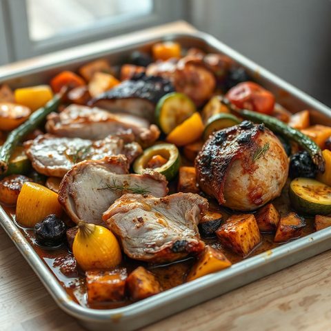 Côtelettes de porc miel-moutarde et courge rôtie