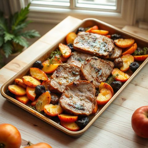 Filets de porc rôtis aux pommes et sirop d'érable