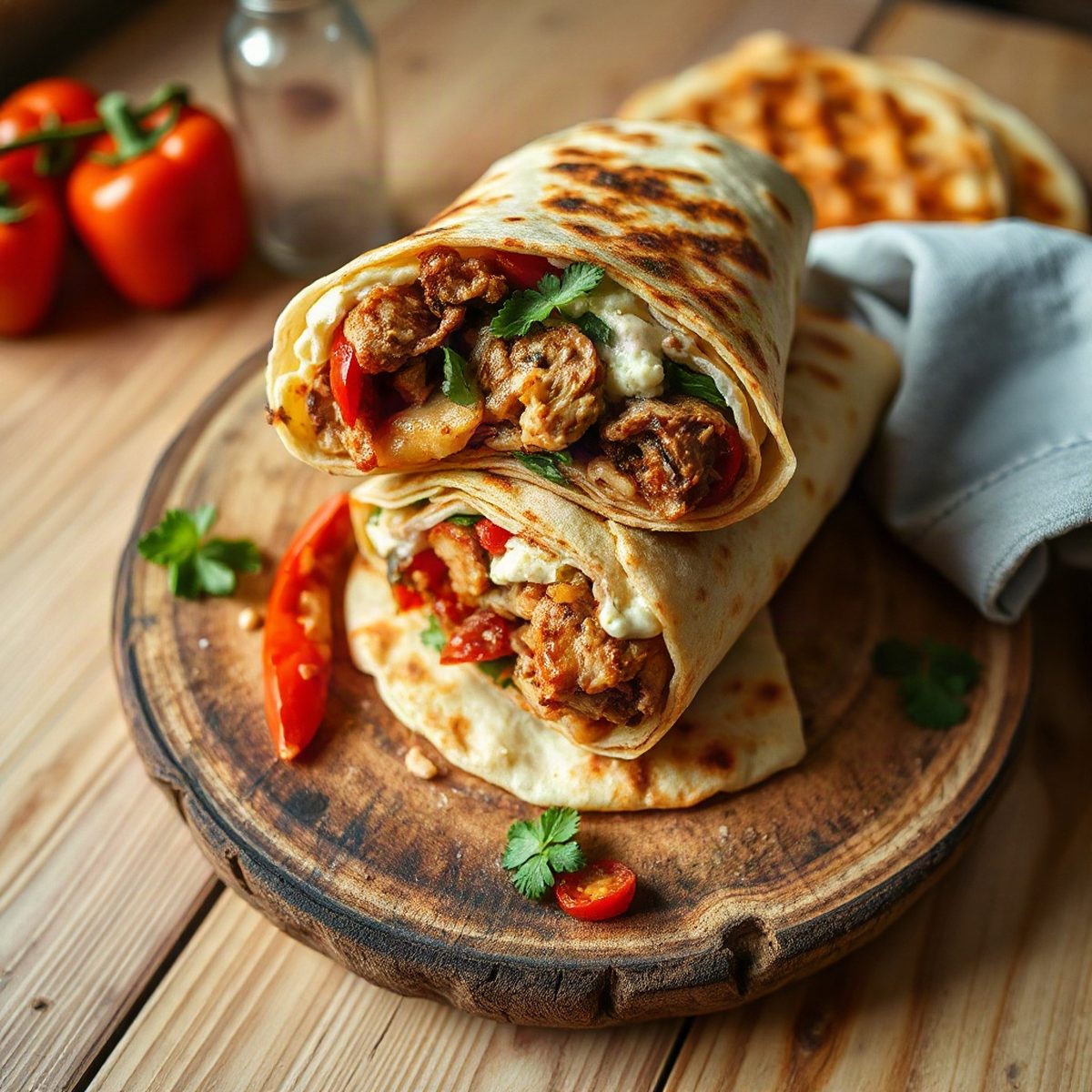 Lunch-Box Wraps with Chicken-Style Strips, Peppers and Cucumber