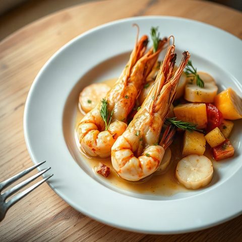 Crevettes à l'ail et au citron sur pain plat croustillant