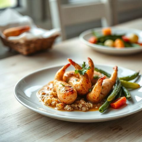 Gratin de crevettes popcorn et chou-fleur à la sauce crémeuse