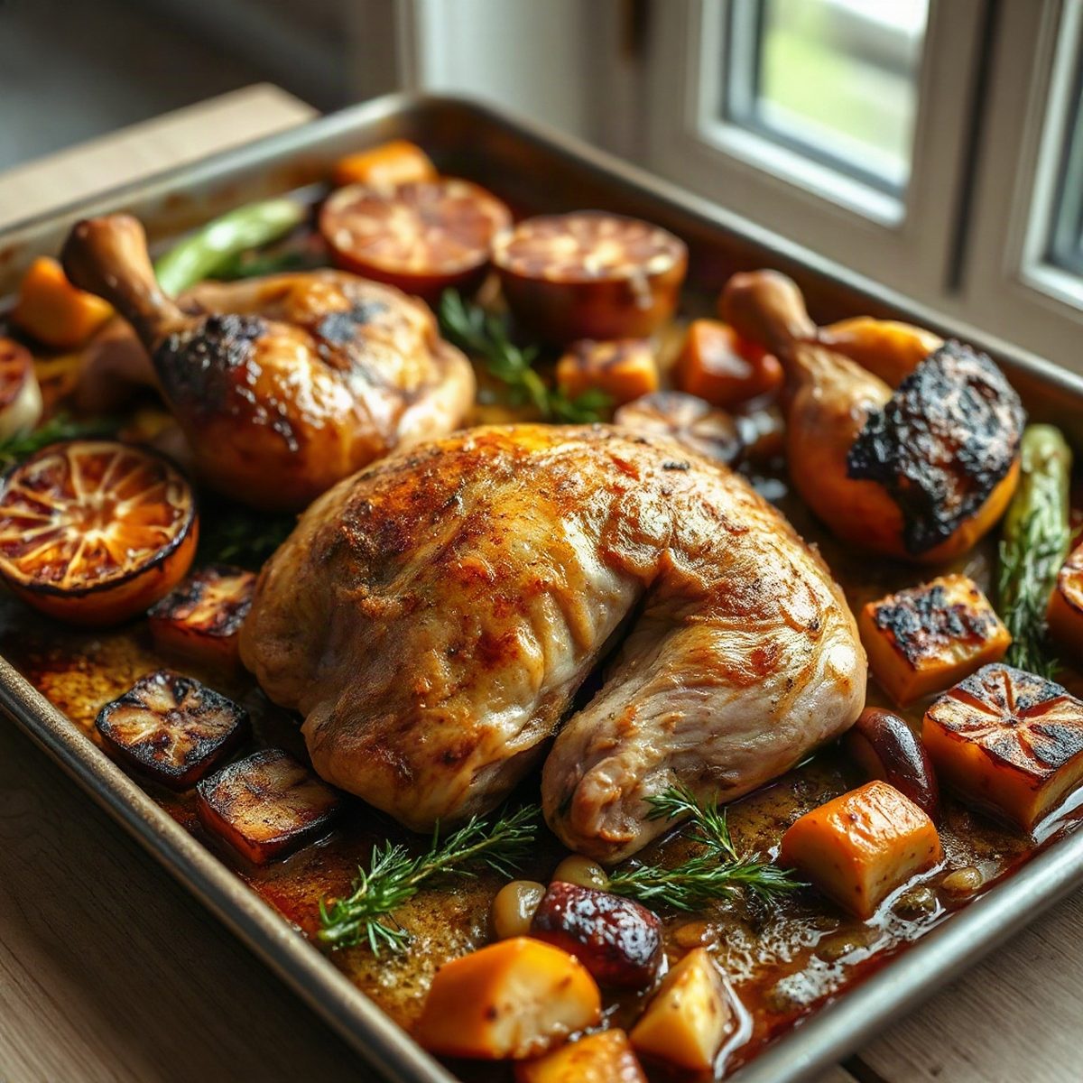 Poulet rôti au chou-fleur orange et courge