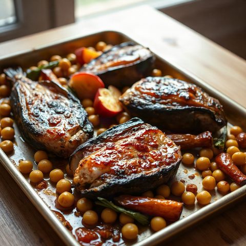 Morue rôtie au paprika fumé, pois chiches et épinards