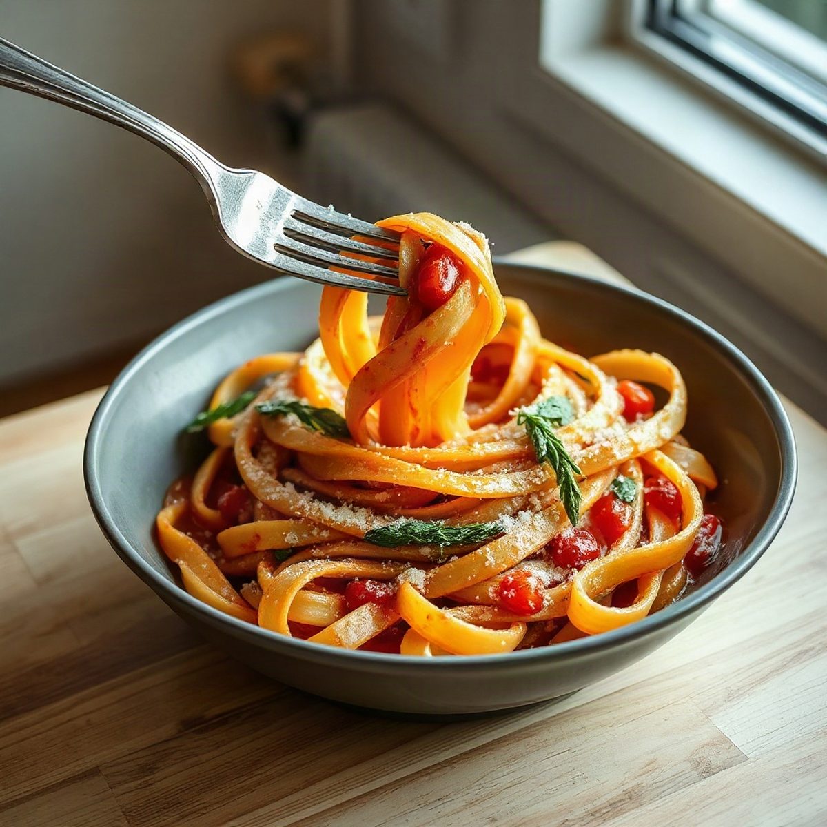 Pasta with grilled halloumi and lemony spinach