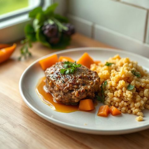 Porc haché braisé à la courge butternut et couscous