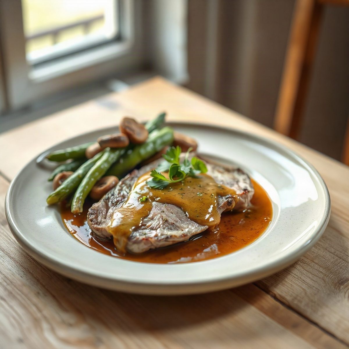 Filet de porc à la moutarde et aux champignons