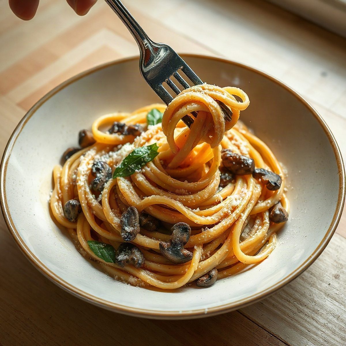 Creamy Mushroom and Spinach Pasta
