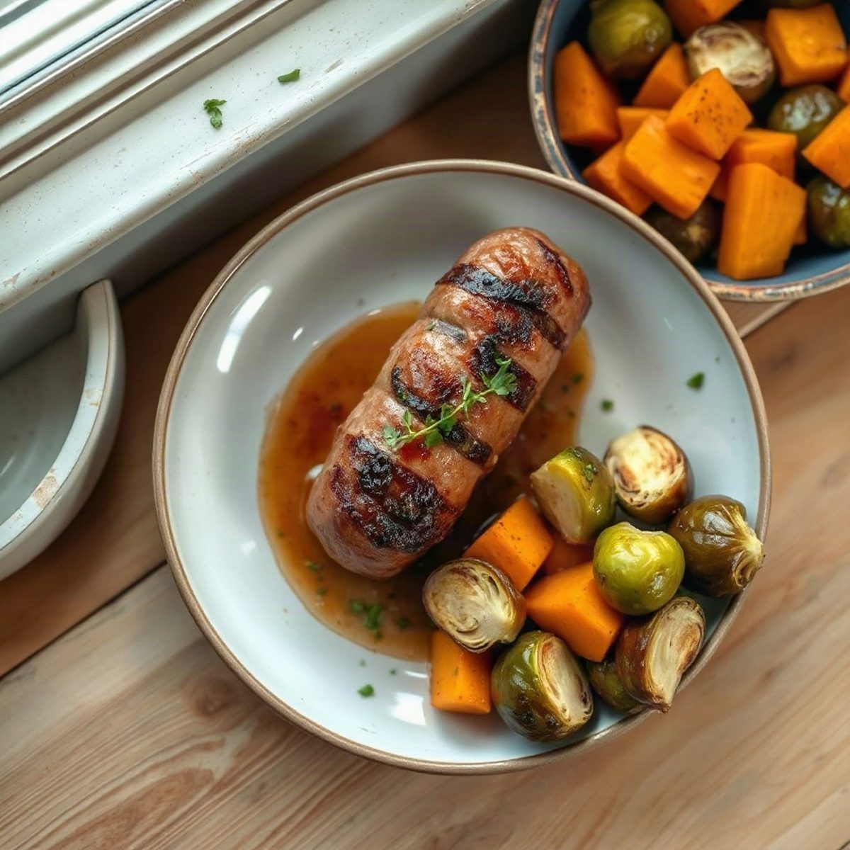 Cochonnailles Sausage Skillet with Butternut Squash and Brussels Sprouts
