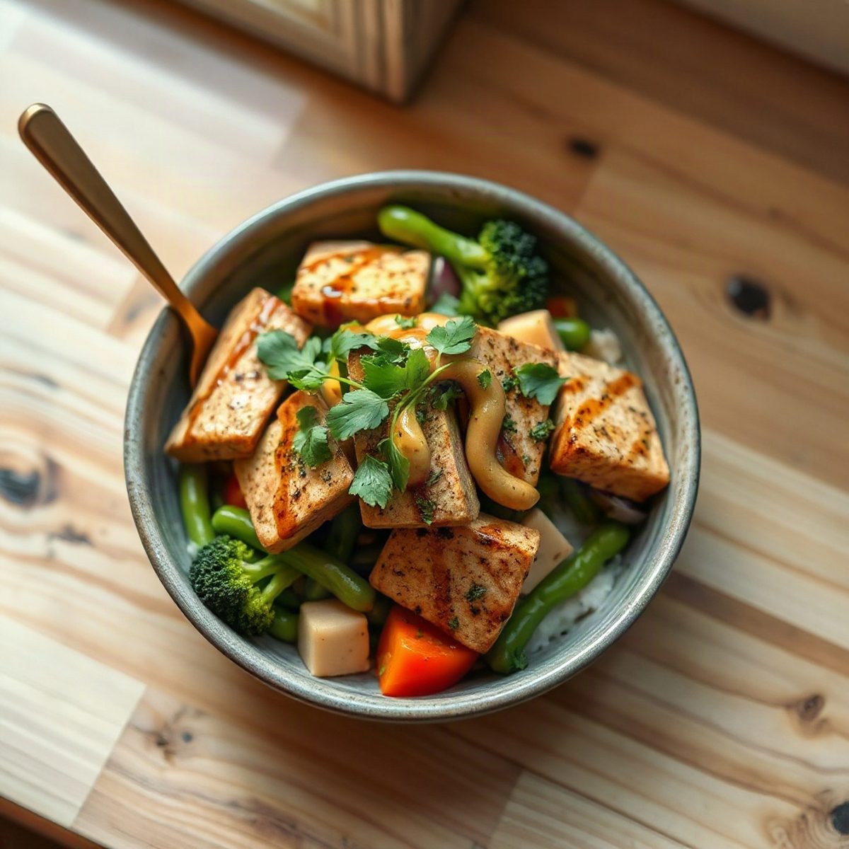 Maple-Glazed Tofu Bowl with Broccoli and Edamame