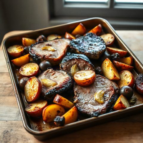 Filets de porc laqués à l'érable et pommes Cortland rôties