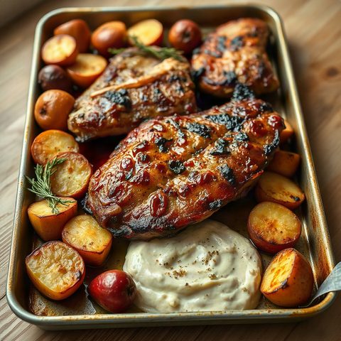Côtelettes de porc à l'érable et pommes rôties, purée maison