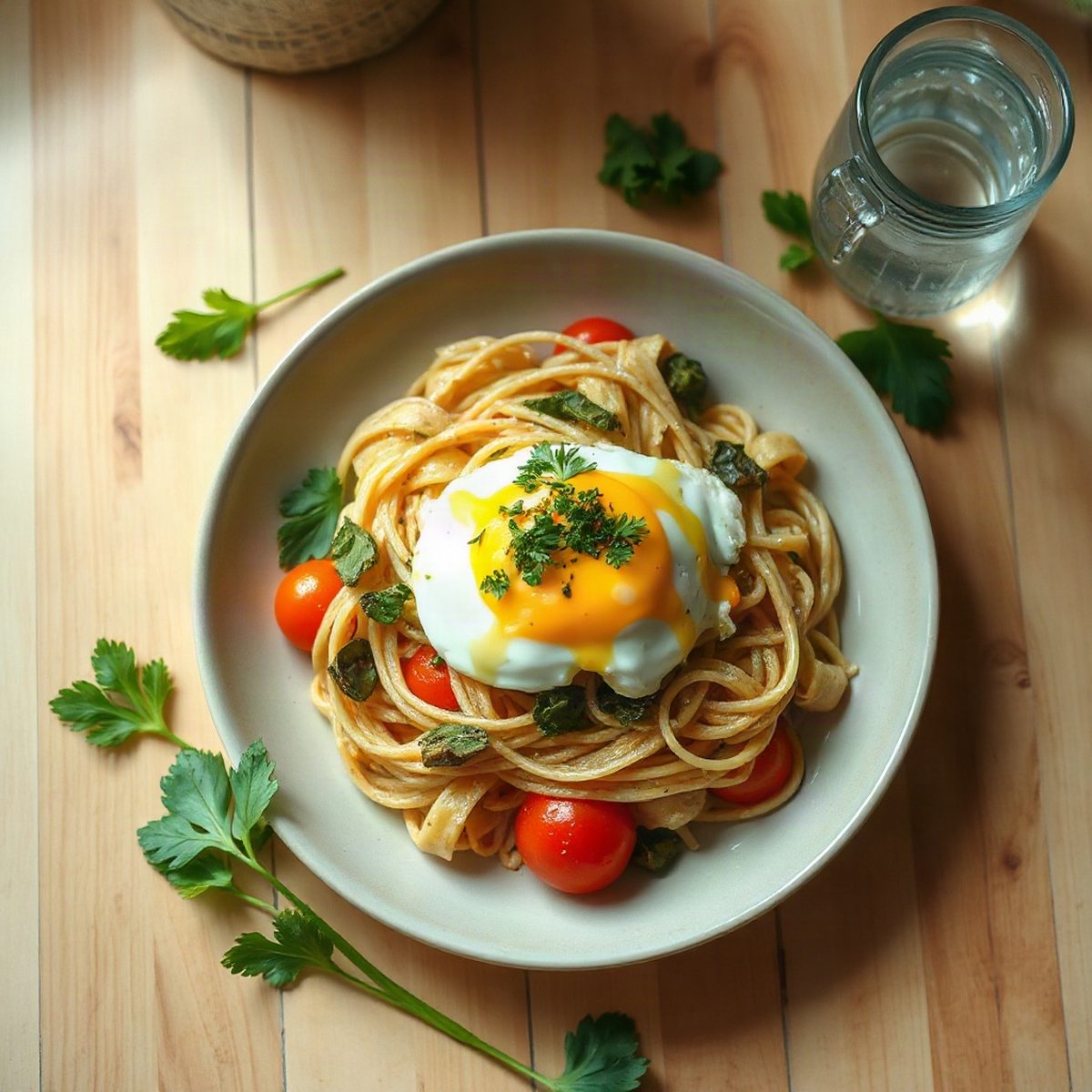 Rice Vermicelli Bowl with Lettuce, Omelette and Vegetables