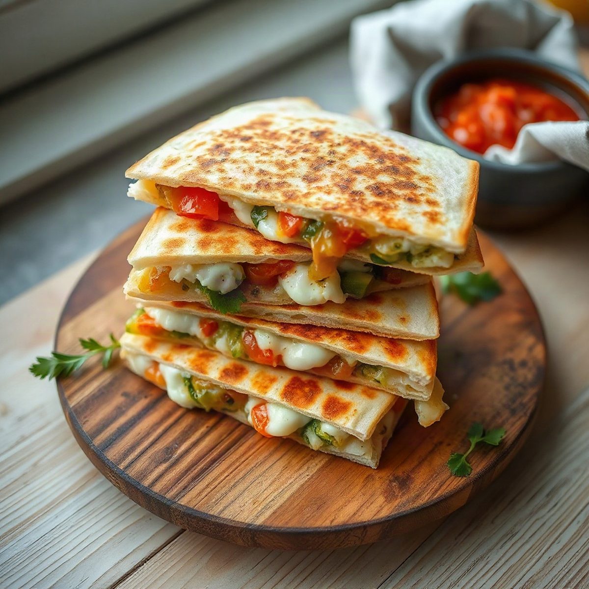 Quesadillas végé au maïs, piments verts et mozzarella