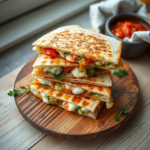 Quesadillas végé au maïs, piments verts et mozzarella