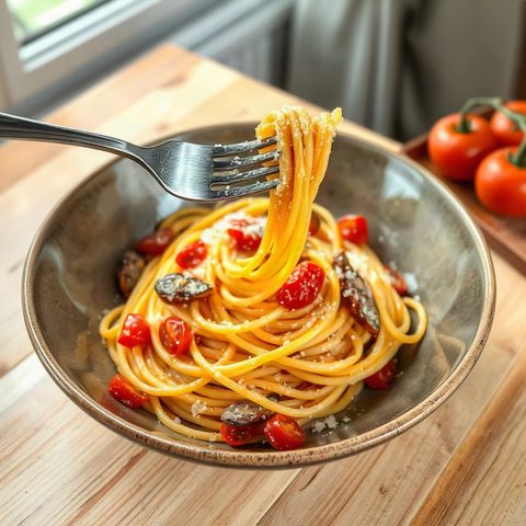 Spaghetti aux sardines, tomates et citron