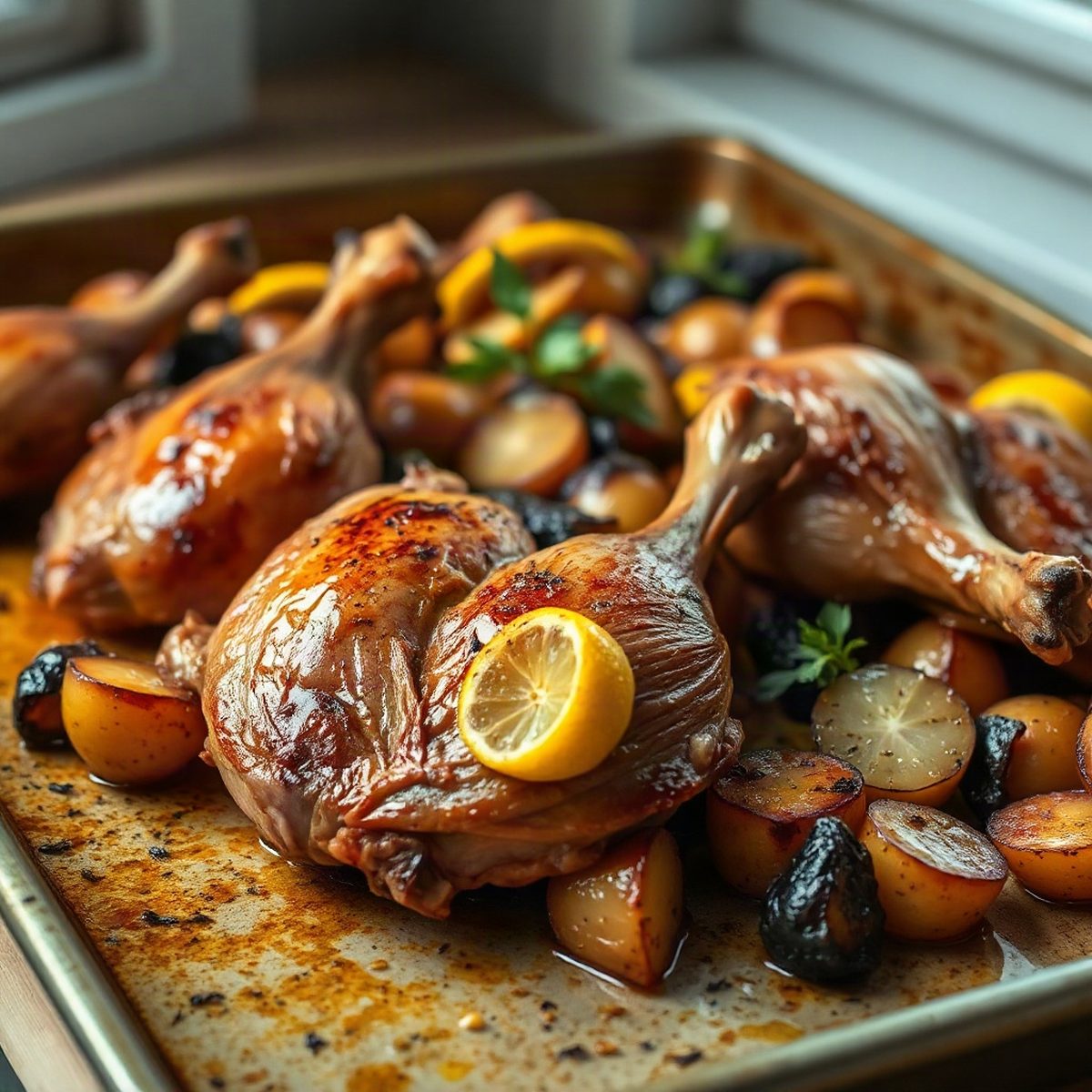 Lemon-Garlic Roasted Chicken Thighs with Potatoes