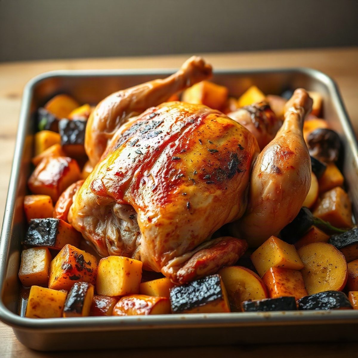 Whole Roasted Paprika Chicken with Squash