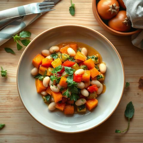 Tajine express de courge butternut et haricots blancs au hmiss