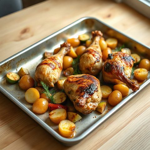 Cuisses de poulet rôties aux courges et pommes de terre
