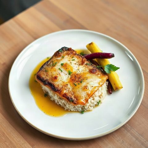Filets de poisson assaisonnés, riz citronné et salsa de concombre