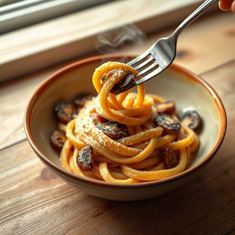 Gratin de pâtes aux saucisses italiennes et champignons