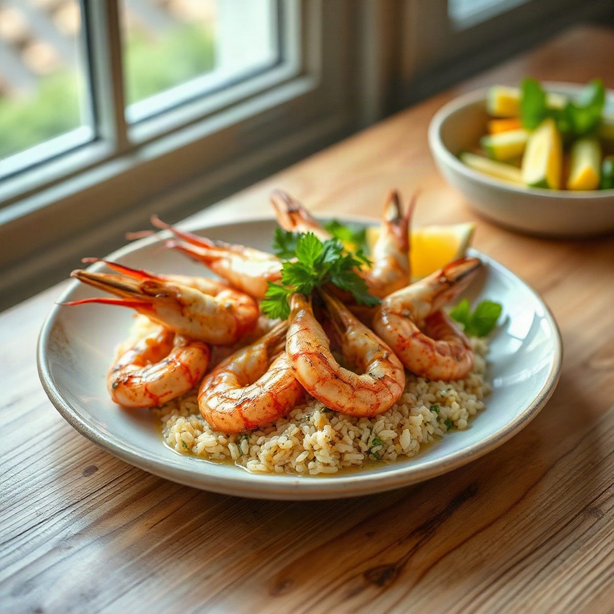 Crevettes sautées à l'ail et courgettes sur riz citronné