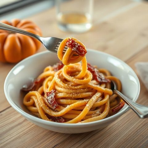 Pâtes crémeuses au bacon et à la citrouille